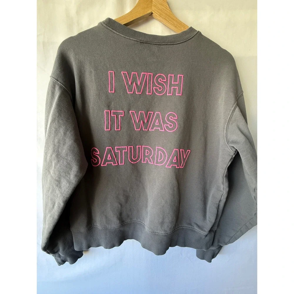 Wildfox‎ I Wish It Was Saturday Broken Heart Sweatshirt Grey Pink Small